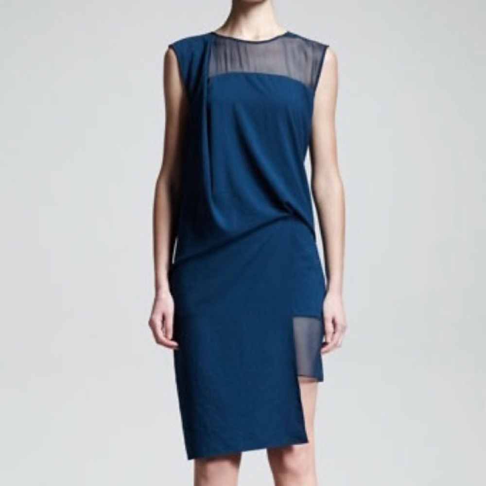 Helmut Lang Fluid Crepe Illusion Blue Sleeveless Dress Size 4